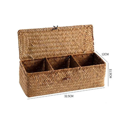 Panier de rangement en jonc de mer avec couvercle - Tresors de Deco