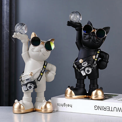 Sculpture bouledogue en résine avec lunettes - Tresors de Deco