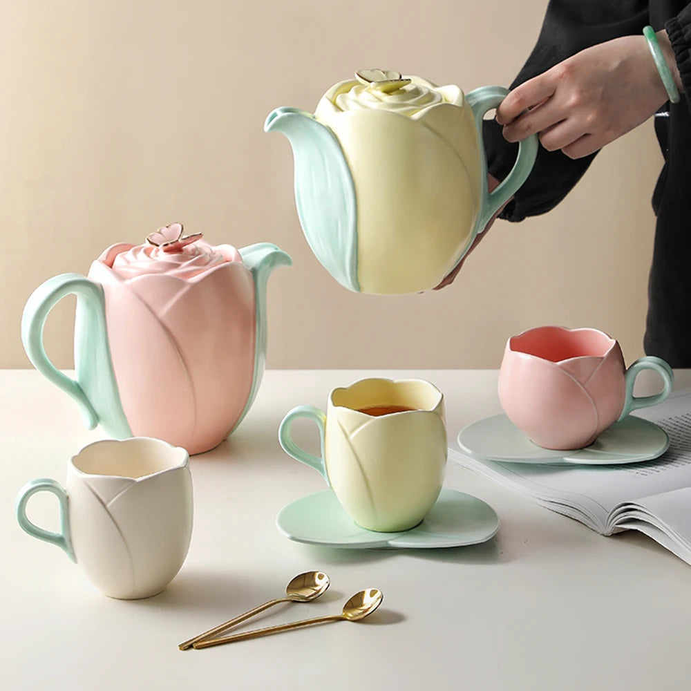 Tasse à thé en céramique - avec soucoupe assortie - Tresors de Deco