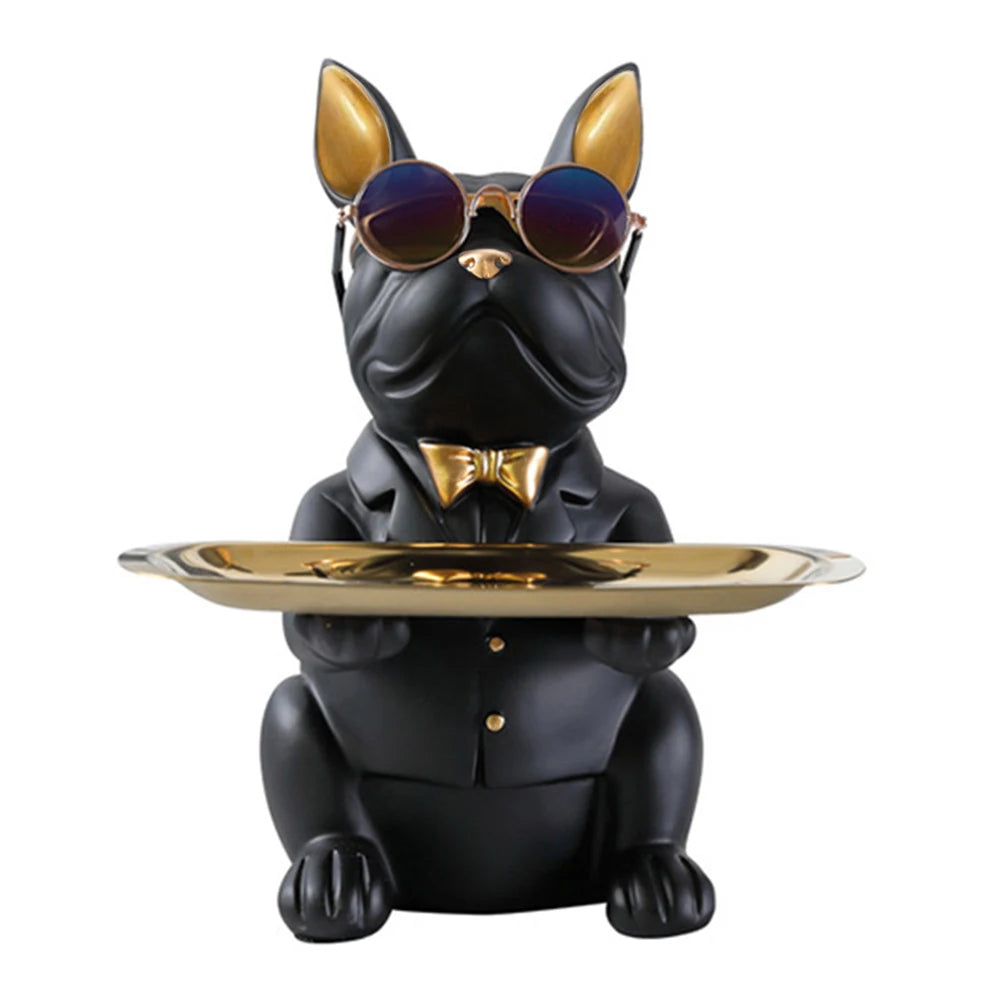 Sculpture Bouledogue avec plateau de rangement - Tresors de Deco