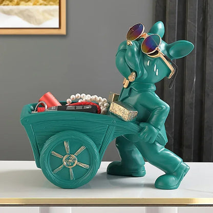 Sculpture bouledogue avec chariot - Tresors de Deco