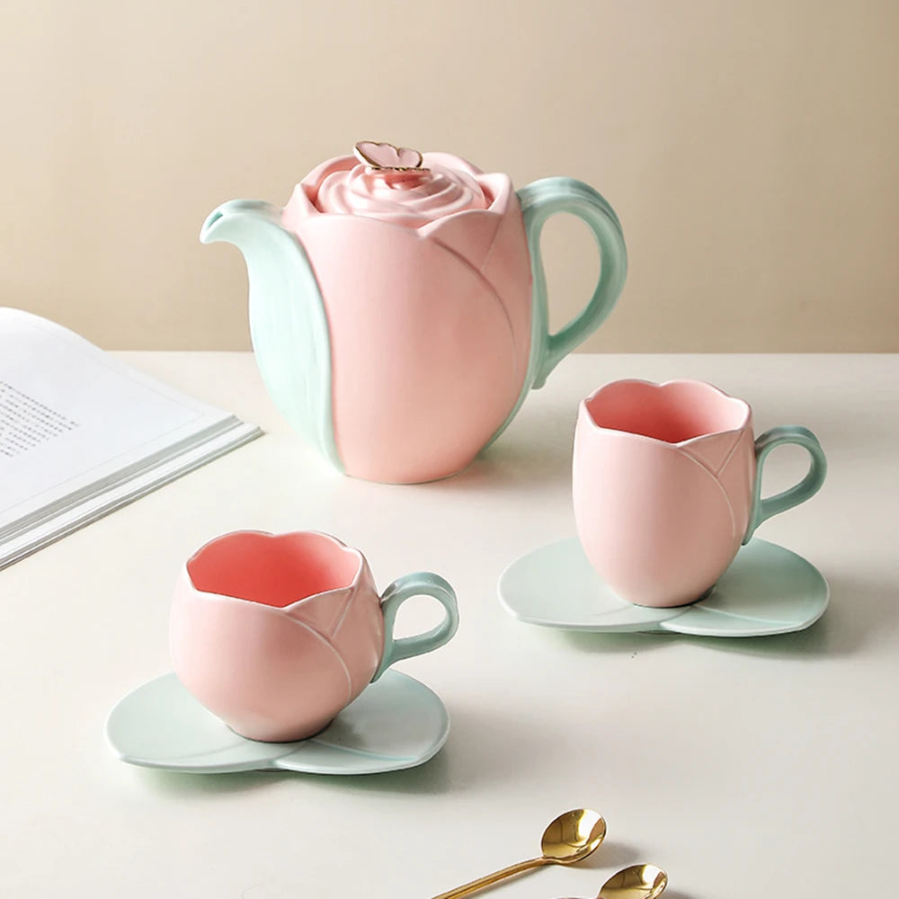 Tasse à thé en céramique - avec soucoupe assortie - Tresors de Deco