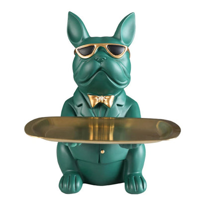 Sculpture Bouledogue avec plateau de rangement - Tresors de Deco