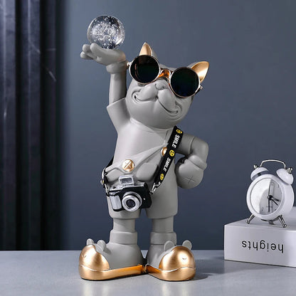 Sculpture bouledogue en résine avec lunettes - Tresors de Deco