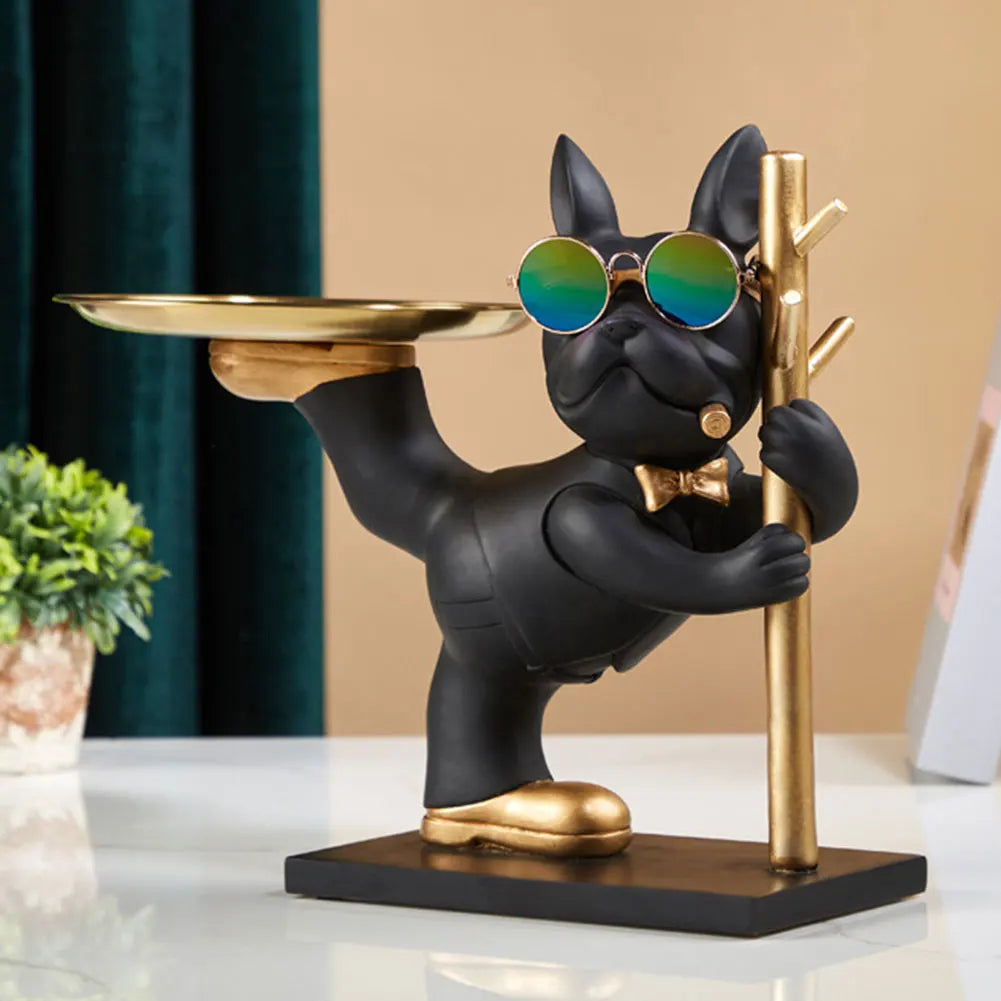 Sculpture Bouledogue avec plateau de rangement - Tresors de Deco