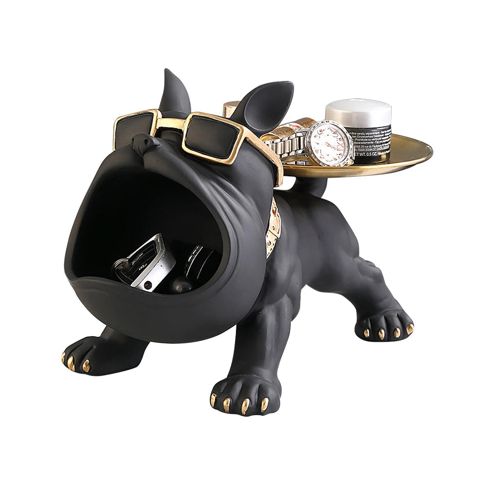 Sculpture Bouledogue avec plateau de rangement - Tresors de Deco