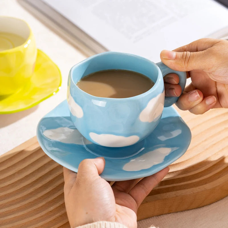 Tasse Creative en céramique peinte à la main avec soucoupe - Tresors de Deco