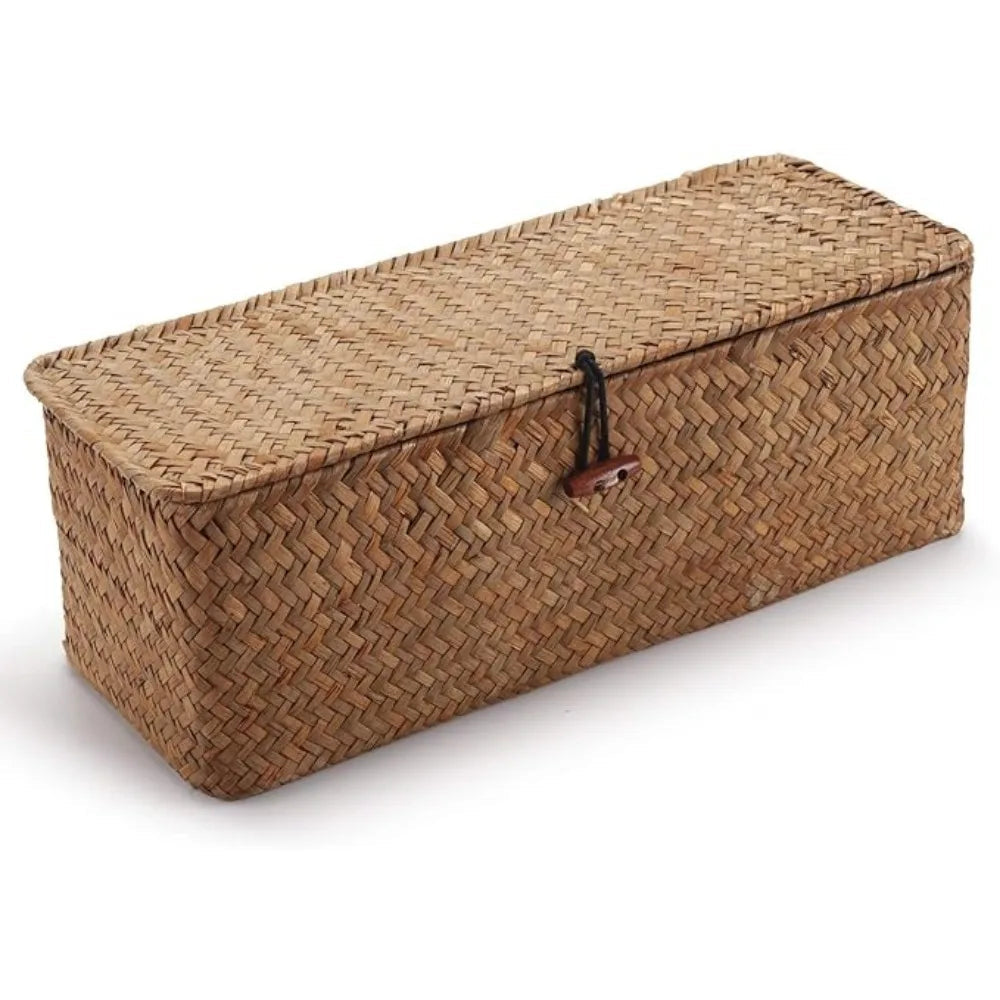 Panier de rangement en jonc de mer avec couvercle - Tresors de Deco