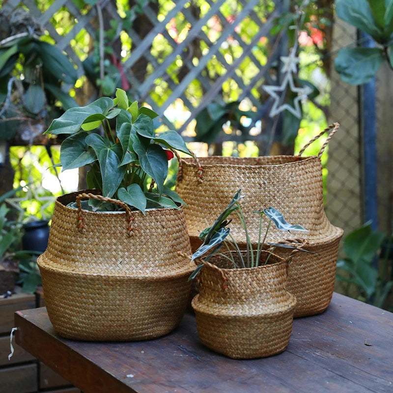 Panier à fleurs en jonc de mer - Tresors de Deco