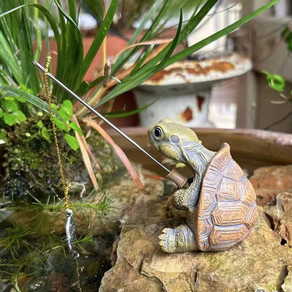 Figurine de tortue qui pêche - Tresors de Deco