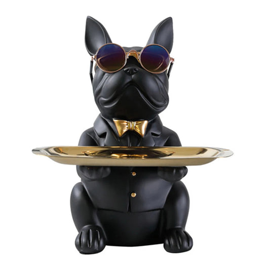 Sculpture Bouledogue avec plateau de rangement - Tresors de Deco