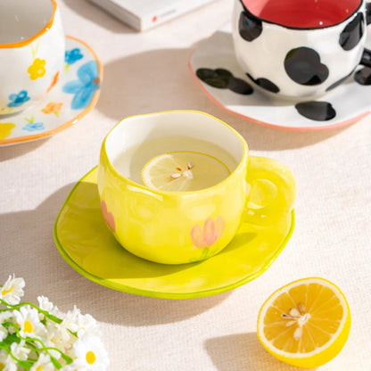 Tasse Creative en céramique peinte à la main avec soucoupe - Tresors de Deco