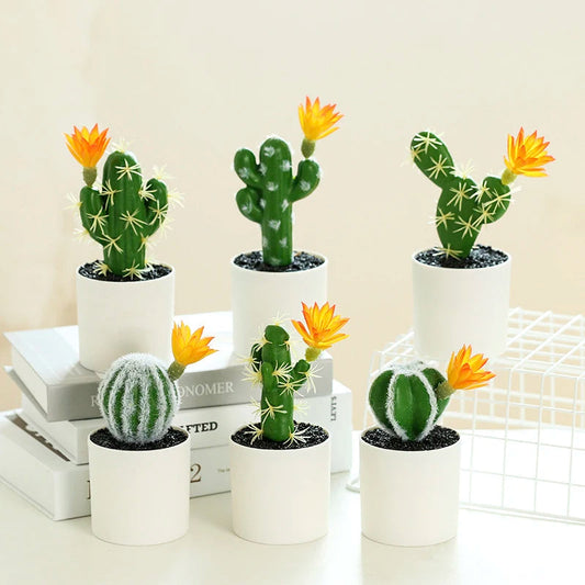 Cactus artificiel avec fleurs en pot - Tresors de Deco