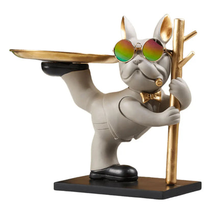 Sculpture Bouledogue avec plateau de rangement - Tresors de Deco